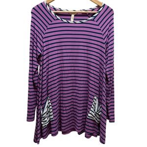 Matilda Jane Striped Long Sleeve Tunic Top Womens Small Purple Pockets Modal